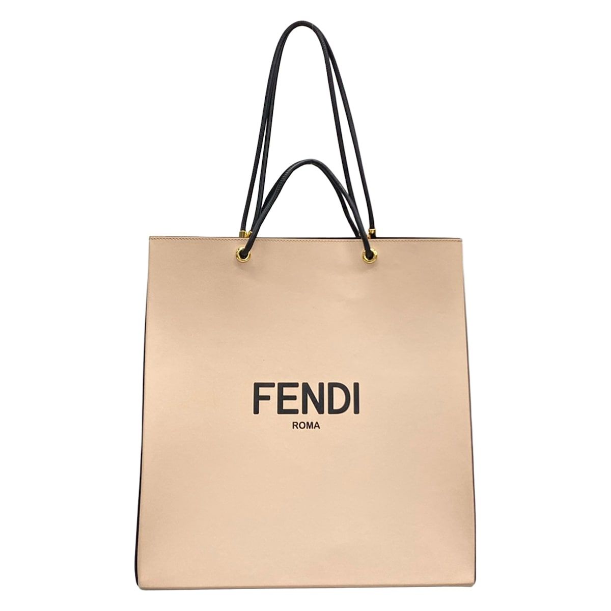 FENDI(フェンディ) トートバッグ ショッピングバッグミディアム 8BH383 ベージュ×黒 レザー