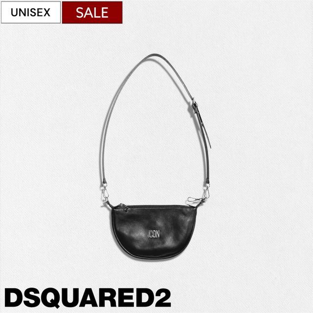 《50%OFF》【定価71,500円】DSQUARED2 ディースクエアード 変幻自在のフォルムが魅せる大人のストリートラグジュアリー♪日常を格上げする2WAYハンドバッグ ポーチ ラムレザー ショルダー ICON メタルパーツ ブラック 男女兼用 ユニセッ 26,098円