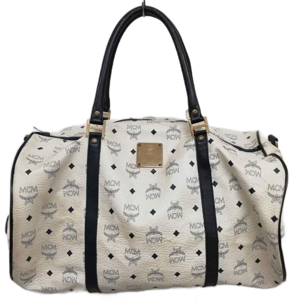 エムシーエム MCM ヴィセトス レザー ボストンバッグ 旅行かばん ホワイト ネイビー