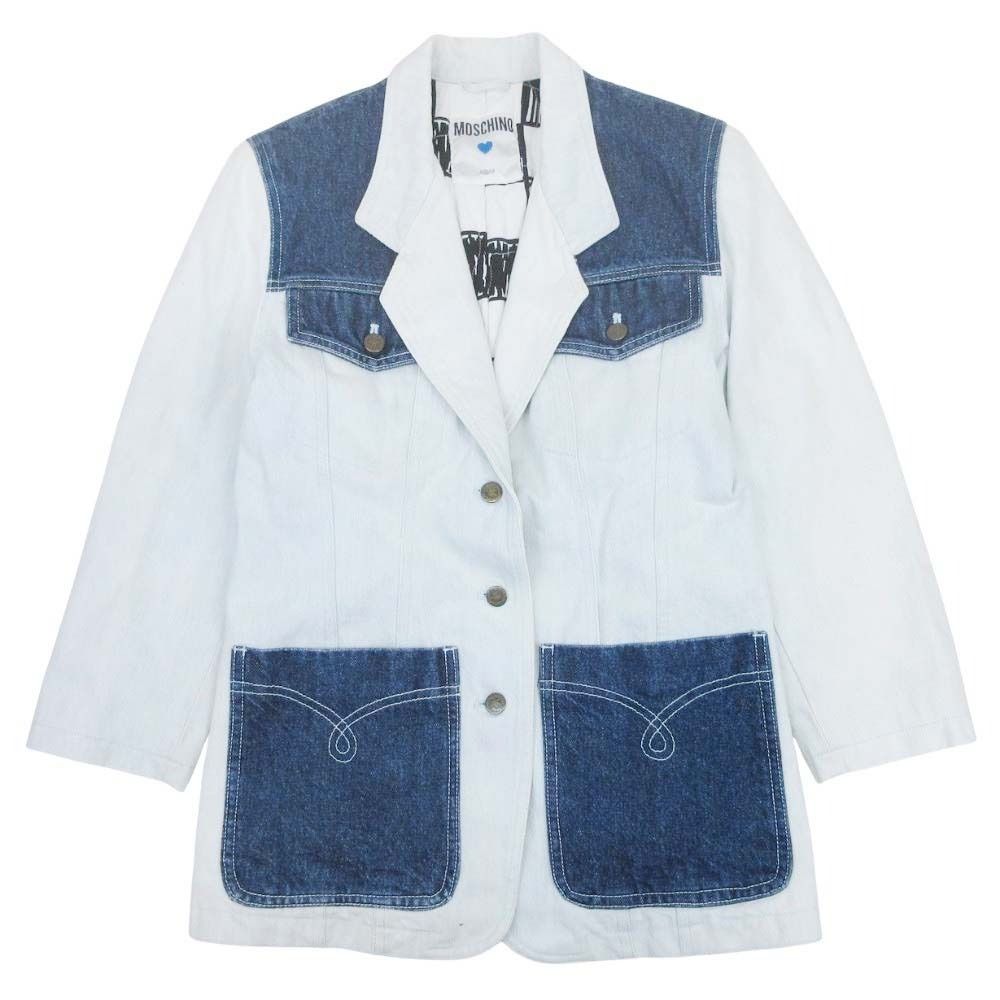 良品 MOSCHINO モスキーノ デニム 中綿ジャケット ブルゾン アウター ダメージ加工 ブリーチ 9 インディゴ ブルー レディース 古着 中古 USED