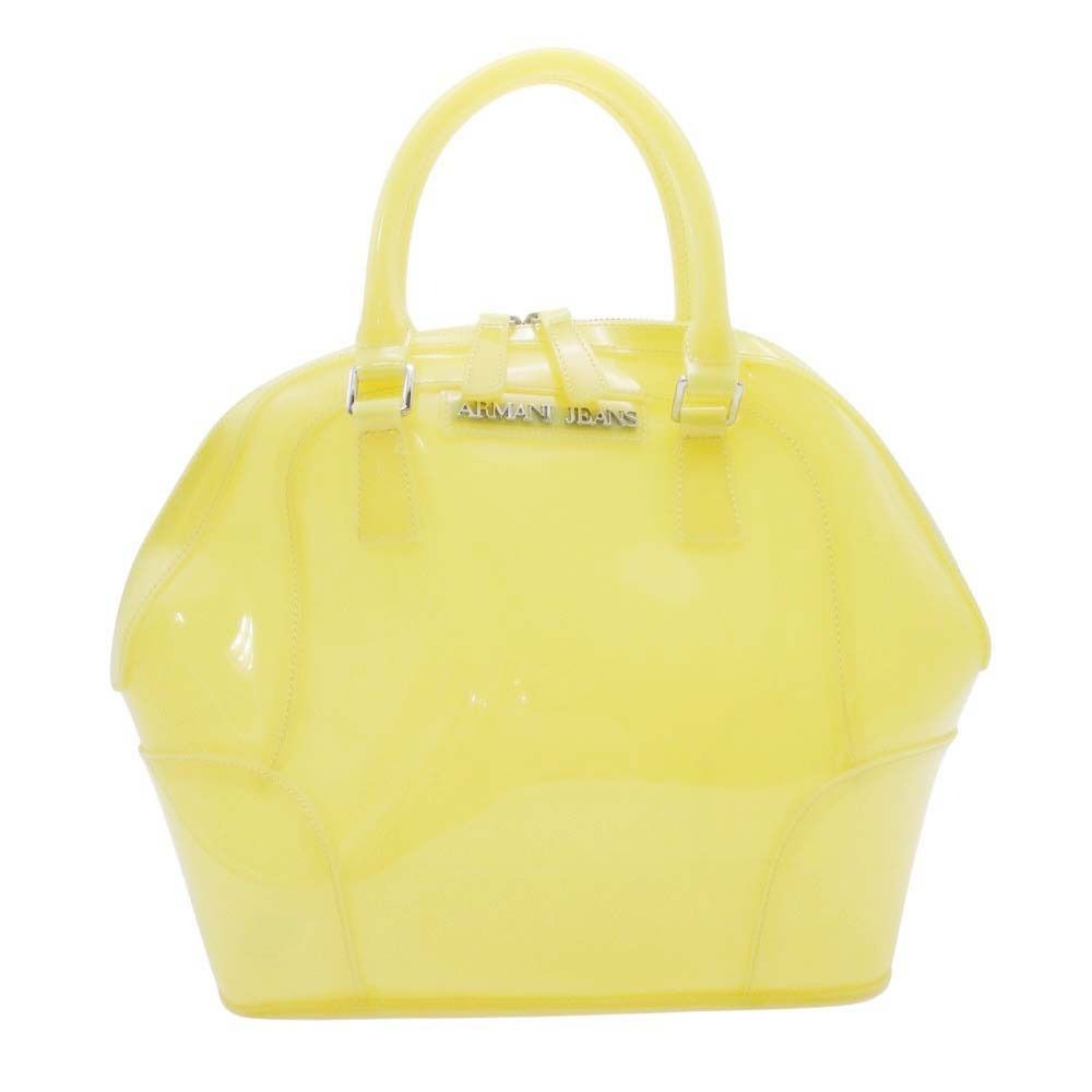 美品 ARMANI JEANS アルマーニ・ジーンズ カラージェリー ブガッティ ジェリーバッグ カバン 鞄 PVC メタルロゴ イエロー レディース 古着 中古 USED