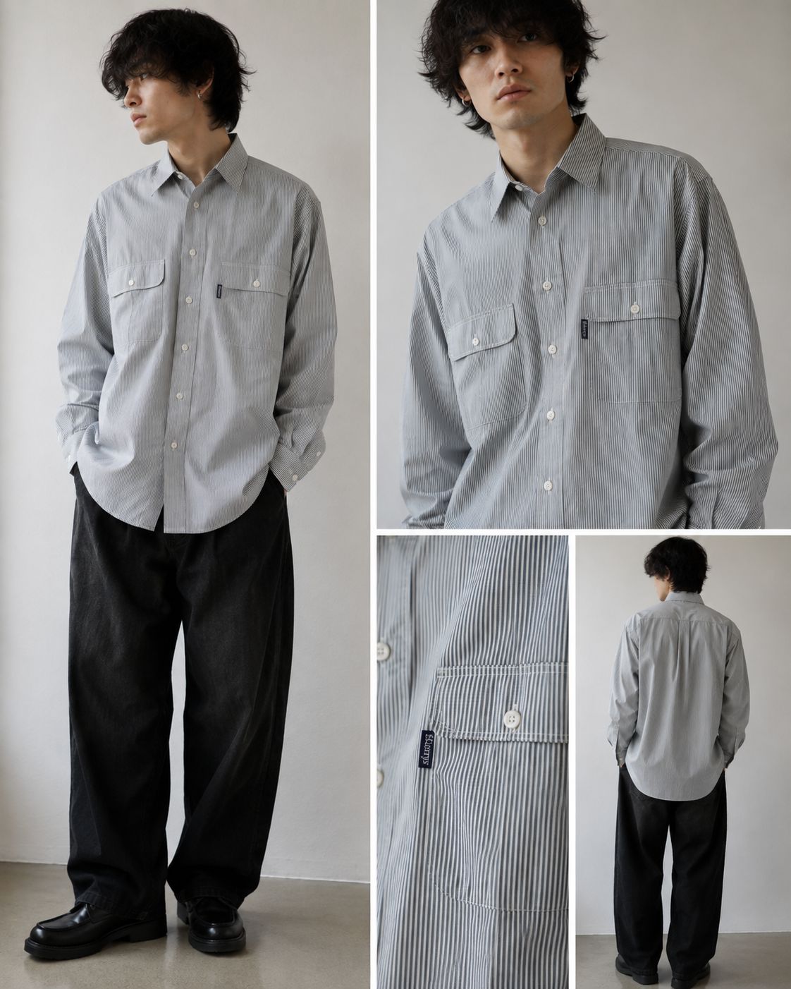 Vintage Burberrys Striped Utility Shirt Long Sleeve Double Chest Pockets