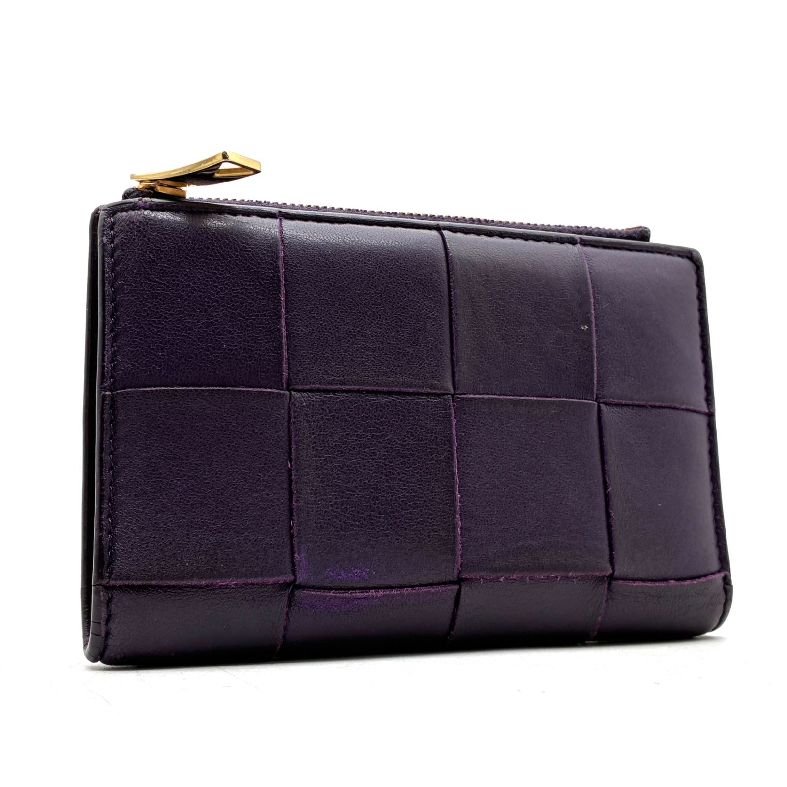 美品 ボッテガヴェネタ BOTTEGA VENETA カセット 二つ折り財布 マキシイントレチャート レザー パープル 紫 ウォレット コンパクト RFID 残暑 敬老の日 シルバーウィーク 秋休み 行楽 ハロウィン 七五三 ギフト プレゼント