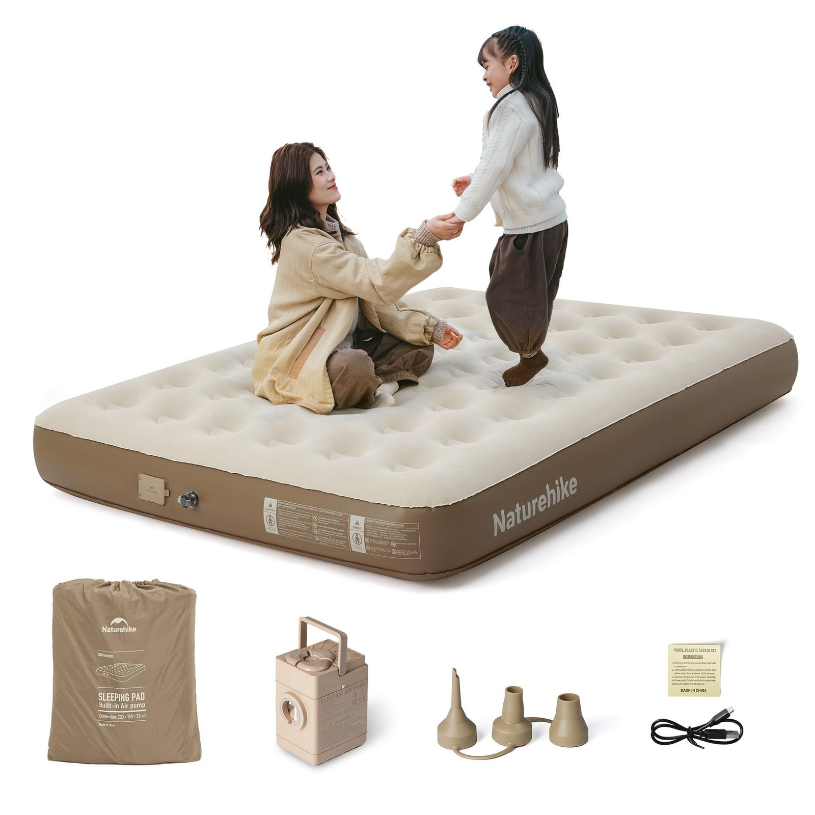 ☆新品☆Naturehike エアーベッド 内蔵電動ポンプ キャンプ/防災/来客用 1/2/3 人用 蜂の巣構造 厚手 25cm 450kg 耐荷重 快適睡眠 簡易操作 Type-C 充電 コンパクト 収納袋付き 246fff91