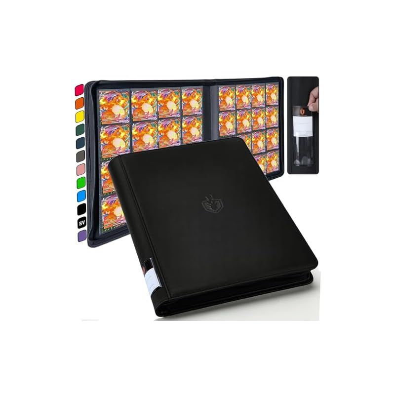 【新品】 ByderPro1000個以上のポケットトレーディングカードバインダー、1088枚のトレーディングカードを収納可能 - 16ポケットリングレストレーディングカードアルバム トレーディング&スポーツカード用，TCG，レザー+ファスナー完閉｜長期保存に最