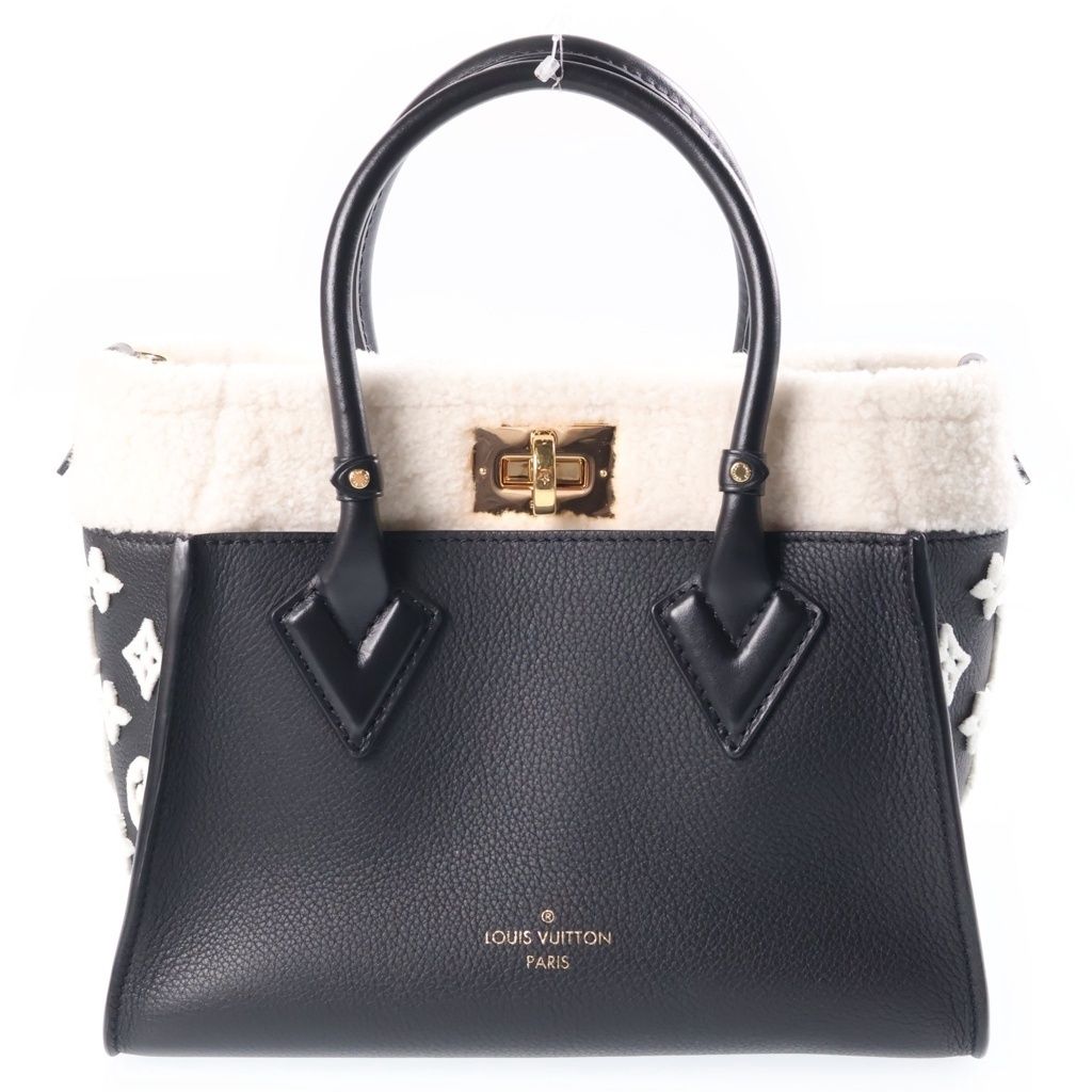 LOUIS VUITTON (ルイヴィトン) モノグラム オンマイサイド PM 2WAYハンドバッグ ショルダーバッグ ブラック×ホワイト レザー×ボア M21024 ゴールド金具