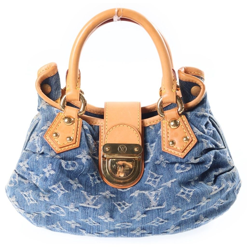 LOUIS VUITTON (ルイヴィトン) モノグラム・デニム プリーティ ハンドバッグ ミニバッグ インディゴブルー レザー×デニム M95020 ゴールド金具