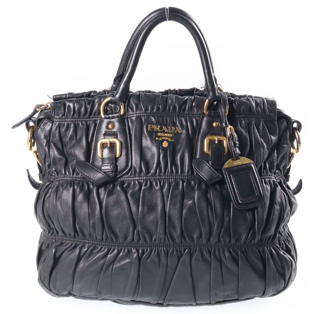 PRADA (プラダ) 2WAYギャザートートバッグ ハンドバッグ ショルダーバッグ ブラック レザー BN1336 ゴールド金具