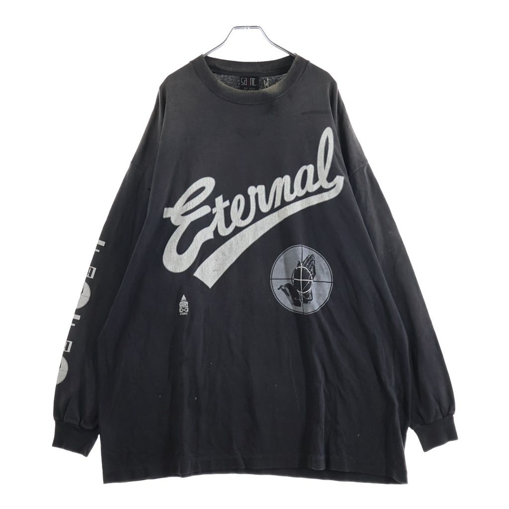 SAINT MICHAEL (セントマイケル) 25SS ×FEAR OF GOD FG LS TEE フィアオブゴッド ヴィンテージ加工 ロゴプリント クルーネック 長袖Tシャツ ロングスリーブカットソー ブラック SM-HR8-0000-C02