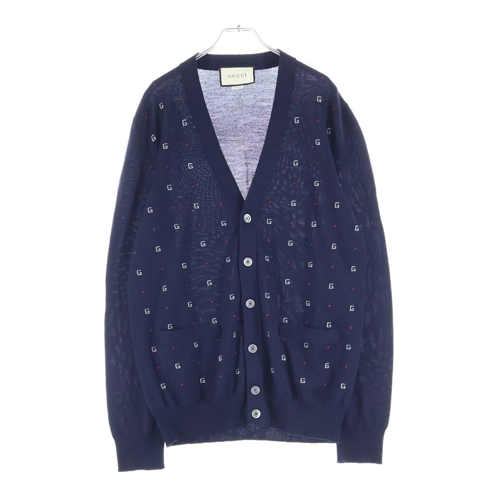 GUCCI (グッチ) 19SS Wool Jacquard Cardigan ウールジャカードカーディガン ロゴ刺繍 ネイビー 546276 XKABL 16,500円