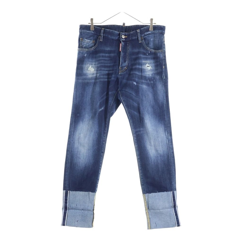 DSQUARED2 (ディースクエアード) ダメージ加工ロールアップデニムパンツ インディゴブルー 6,600円