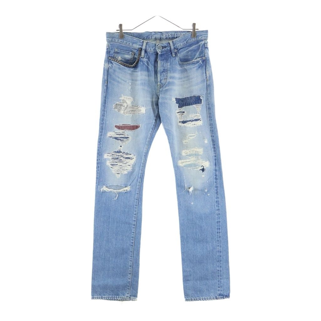 HYSTERIC GLAMOUR (ヒステリックグラマー) WPR加工 スタッズセルビッチ ストレート デニムパンツ インディゴブルーブルー 0252AP07