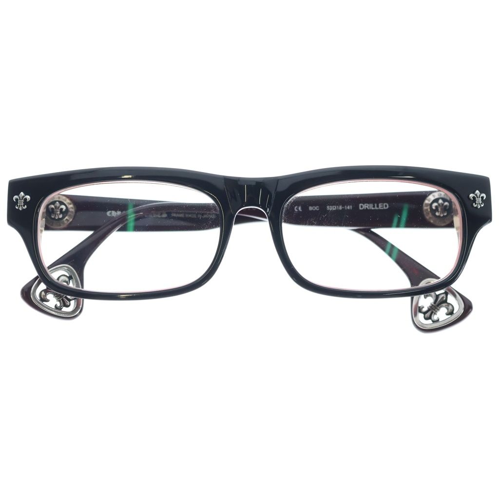 CHROME HEARTS (クロムハーツ) DRILLED BSフレア ウェリントン アイウェア 眼鏡 メガネ ブラック/ボルドー