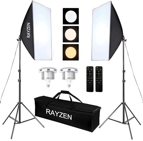 RAYZEN 三色LEDソフトボックス 撮影用照明セット 50×70cm 3000K?6000K リモコン付 2m三脚スタンド PSE取得 | スタジオ照明・ソフトボックス・定常光｜収納バッグ付き ポートレート撮影・スタジオ撮影・広告撮影・イ 64f14292