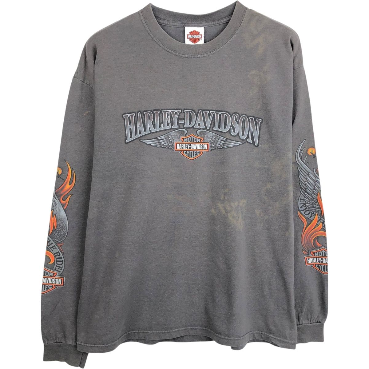 古着 ハーレーダビッドソン Harley-Davidson ファイヤーパターン 鷲柄 イーグル柄 モーターサイクル ロングTシャツ ロンT USA製/evb035760