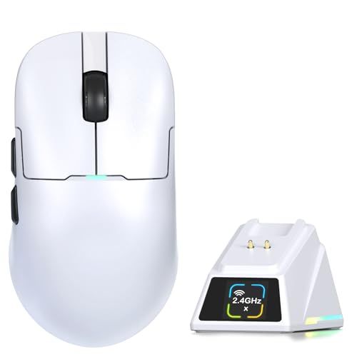 A.JAZZ AJ159PMCPRO ゲーミングマウス57±3g超軽量 ワイヤレス2.4G/USB コスパマウス PAW3311センサー | 24000DPI DIY LCDディスプレイ左右対称人間工学 PC/Mac対応 マグネット式充電ドッ f04cd07a