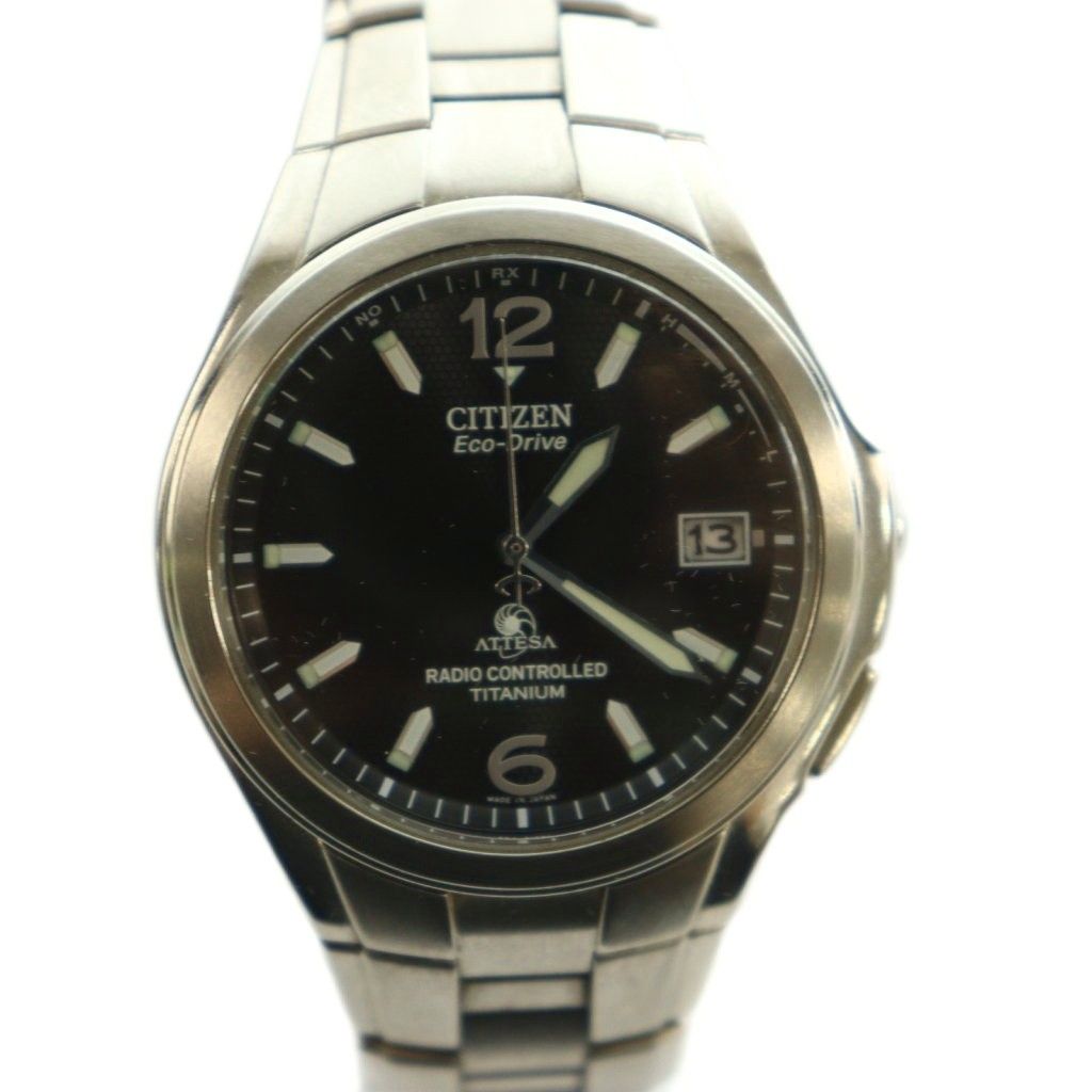 シチズン CITIZEN ATTESA Eco-Drive アテッサ エコドライブ 腕時計 ウォッチ 電波ソーラー デイト 3針 カレンダー付 黒文字盤 シルバーカラー H410-T003788 /BB 8,284円