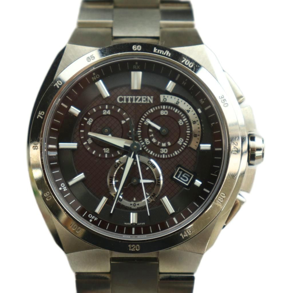 シチズン CITIZEN ATTESA アテッサ エコドライブ 腕時計 ウォッチ 電波ソーラー カレンダー付 黒文字盤 シルバーカラー E610-T018505 /BB