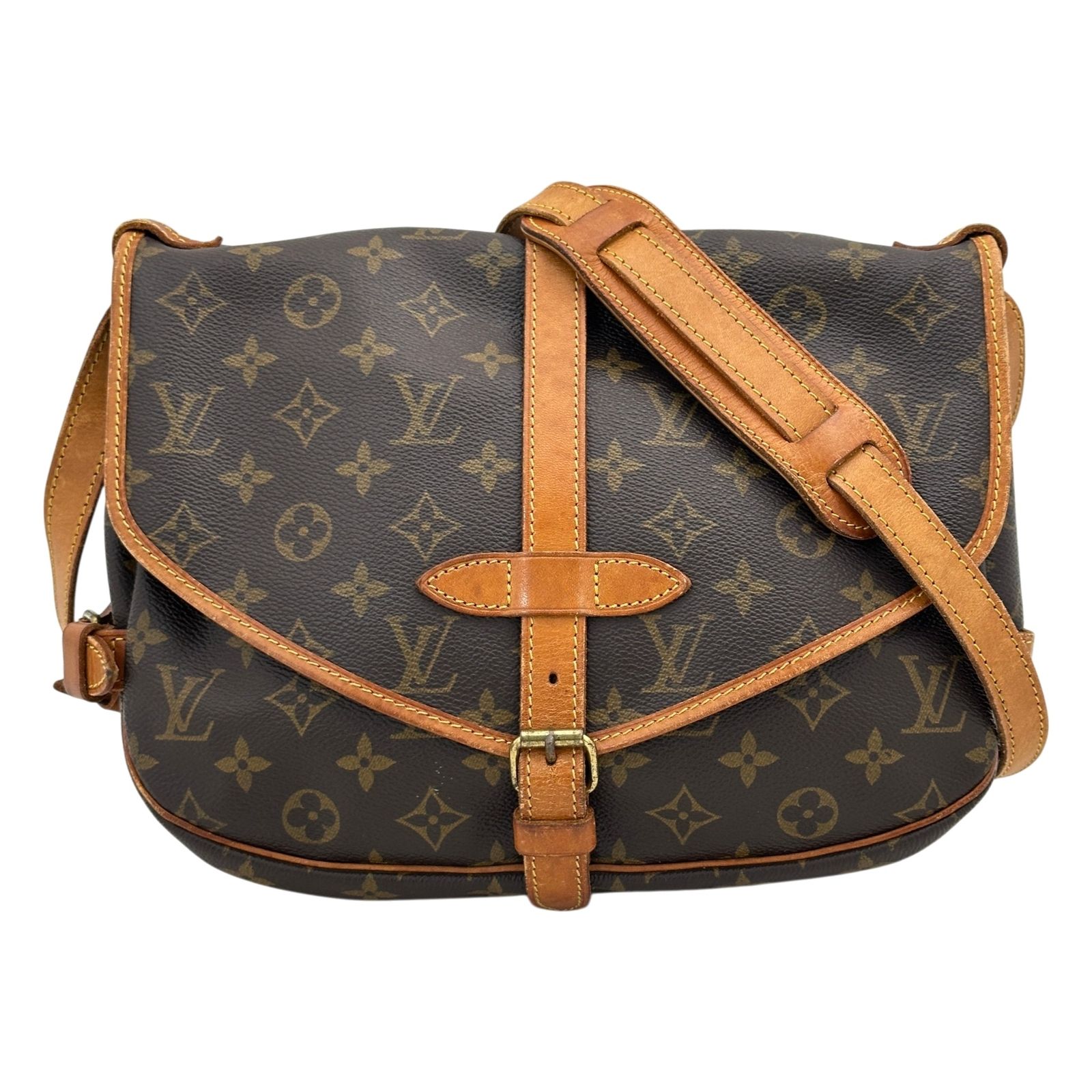 【中古】ルイヴィトン モノグラム ソミュール30 ショルダーバッグ ブラウン ゴールド金具 LV ロゴ Bランク lv7926vf