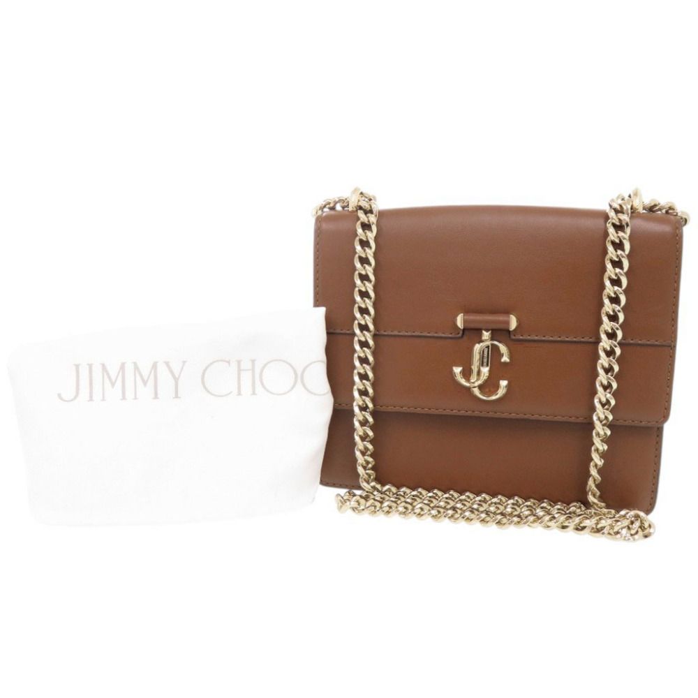 美品 ジミーチュウ ヴァレンヌ レザー ブラウン チェーンショルダー ショルダーバッグ 茶 0016 JIMMY CHOO