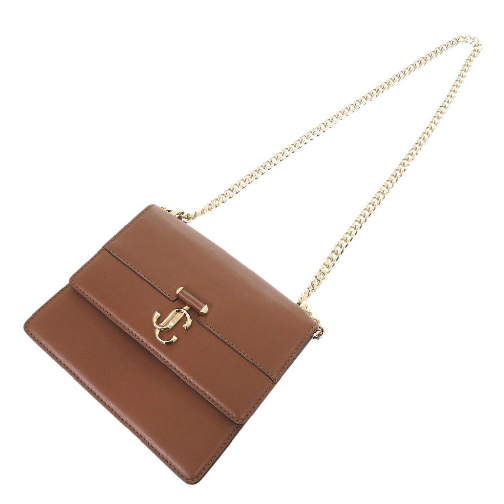 美品 ジミーチュウ ヴァレンヌ レザー ブラウン チェーンショルダー ショルダーバッグ 茶 0016 JIMMY CHOO