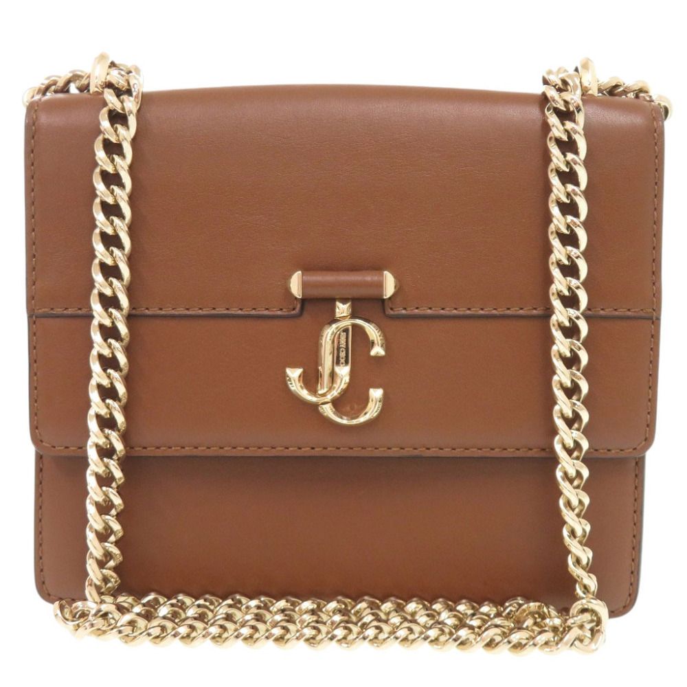 美品 ジミーチュウ ヴァレンヌ レザー ブラウン チェーンショルダー ショルダーバッグ 茶 0016 JIMMY CHOO