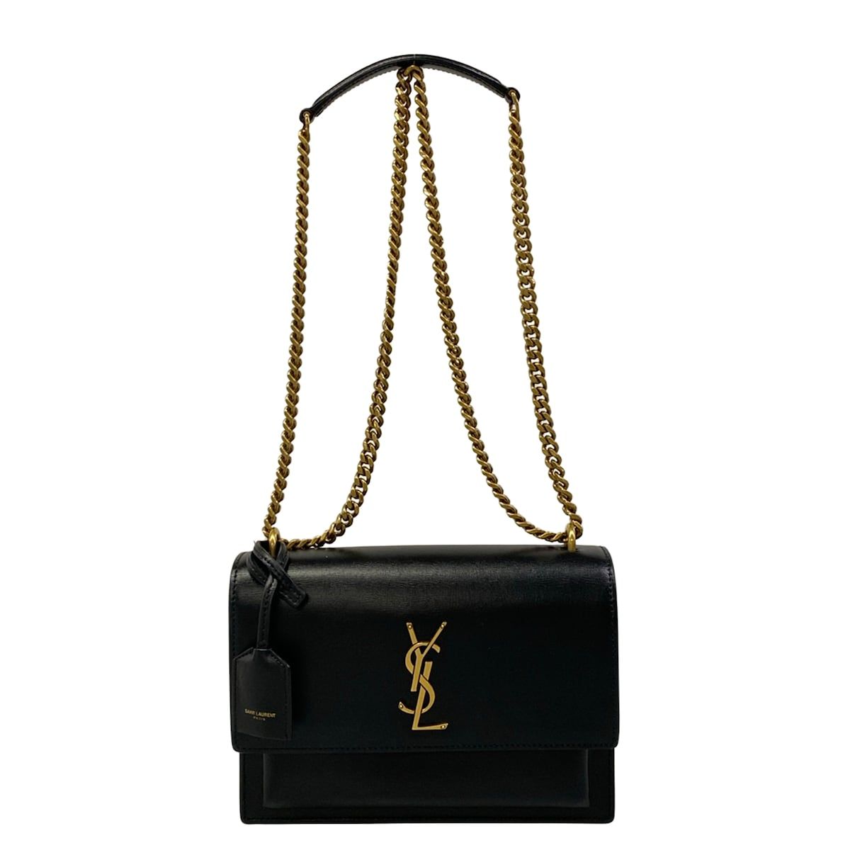 SAINT LAURENT PARIS(サンローランパリ) ショルダーバッグ美品 サンセット ミディアム 442906 黒 チェーンショルダー レザー