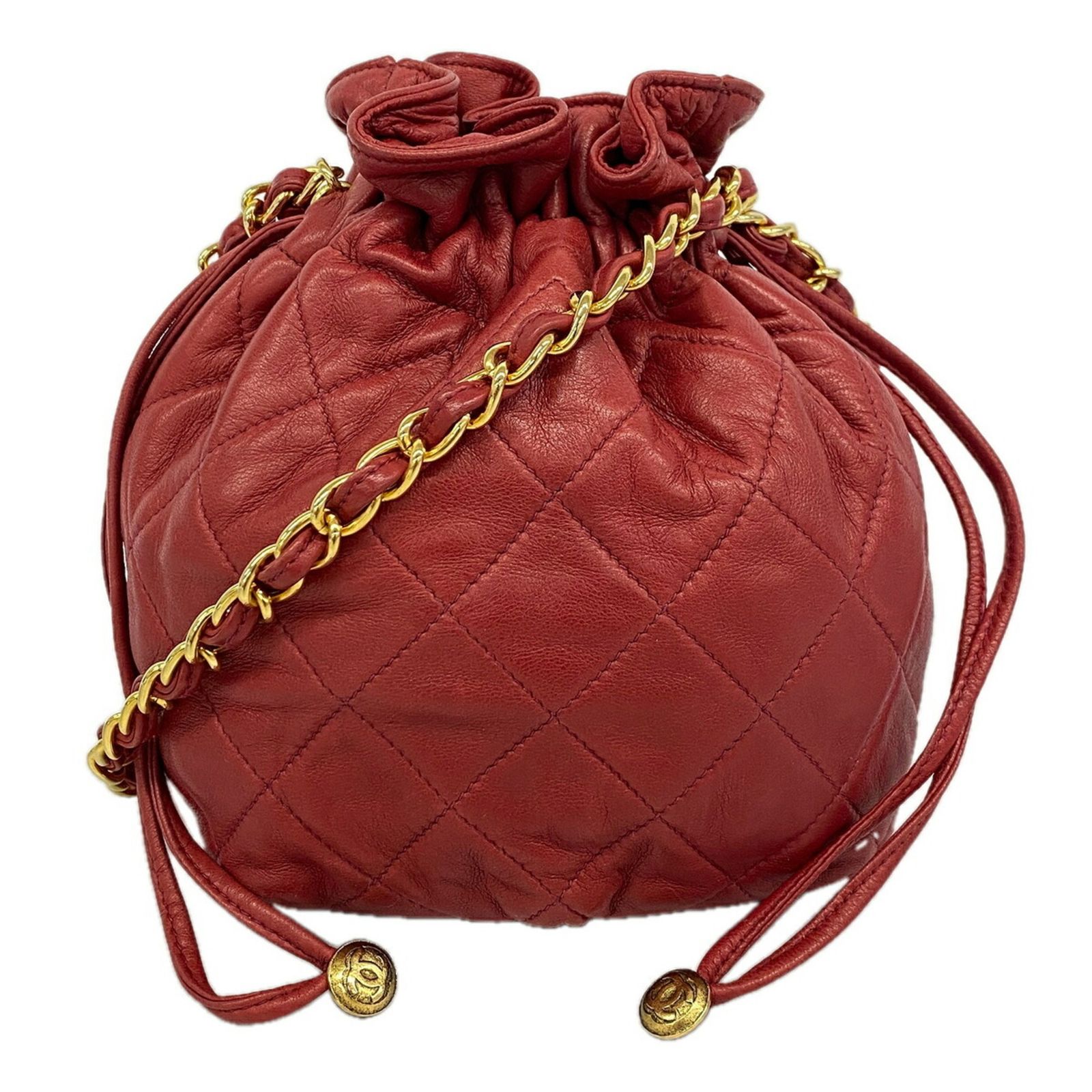 シャネル(Chanel) シャネル ショルダーバッグ マトラッセ チェーンショルダー ラムスキン レッド レディース