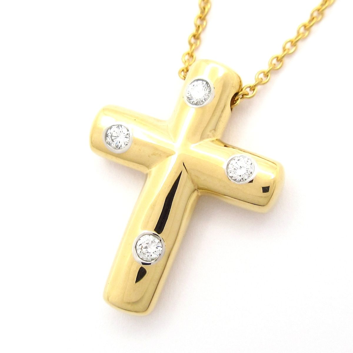 TIFFANY&Co.(ティファニー) ネックレス美品 ドッツ クロス K18YG×ダイヤモンド 4Pダイヤ