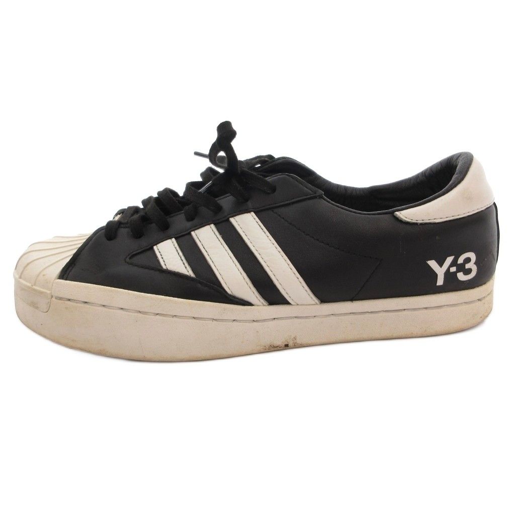 ワイスリー Y-3 × アディダス YOHJI STAR スニーカー シューズ 27.5cm 黒 ブラック 白 ホワイト シェルトゥ ロゴプリント 126628912 /TQ ■IBO101