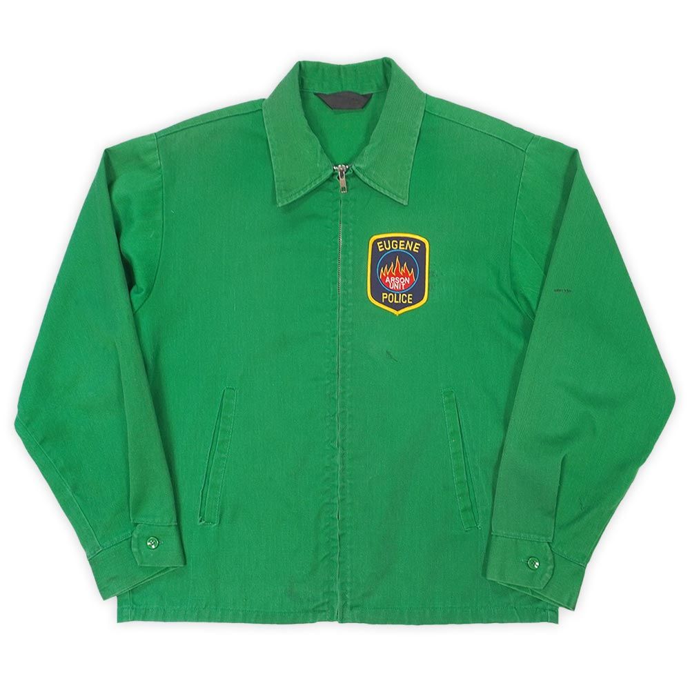 EUGENE POLICE 80s 80年代 ワークジャケット ブルゾン ワッペン 短丈 アメカジ オレゴン SWAT USA ヴィンテージ 古着 メンズ コート ジャケット グリーン L相当【中古】