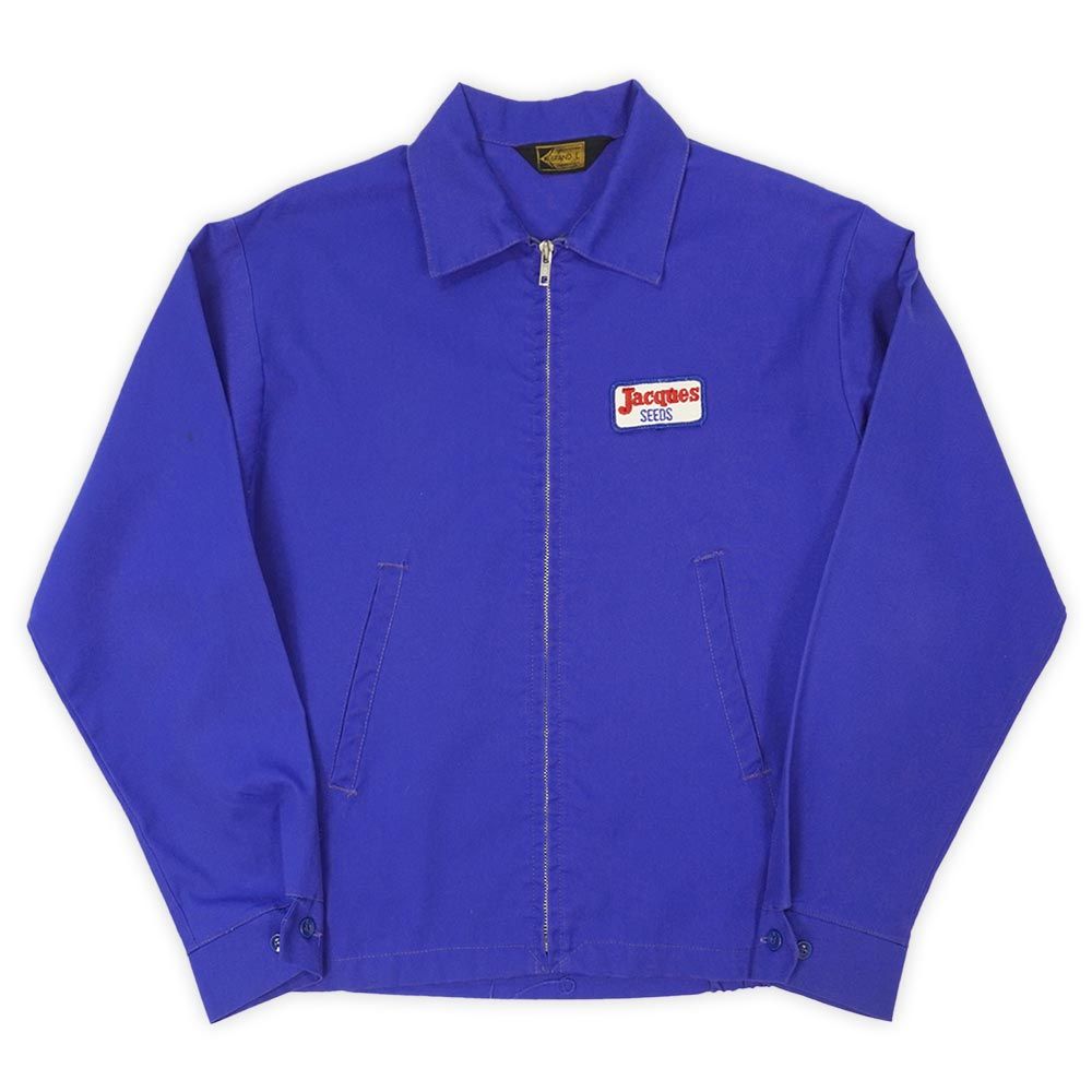 ジャックスシードカンパニー Jacques Seed Company 80s 80年代 ワークジャケット ブルゾン ワッペン アルミジップ ツイル USA アメカジ ヴィンテージ 古着 メンズ ブルー 青 L【中古】