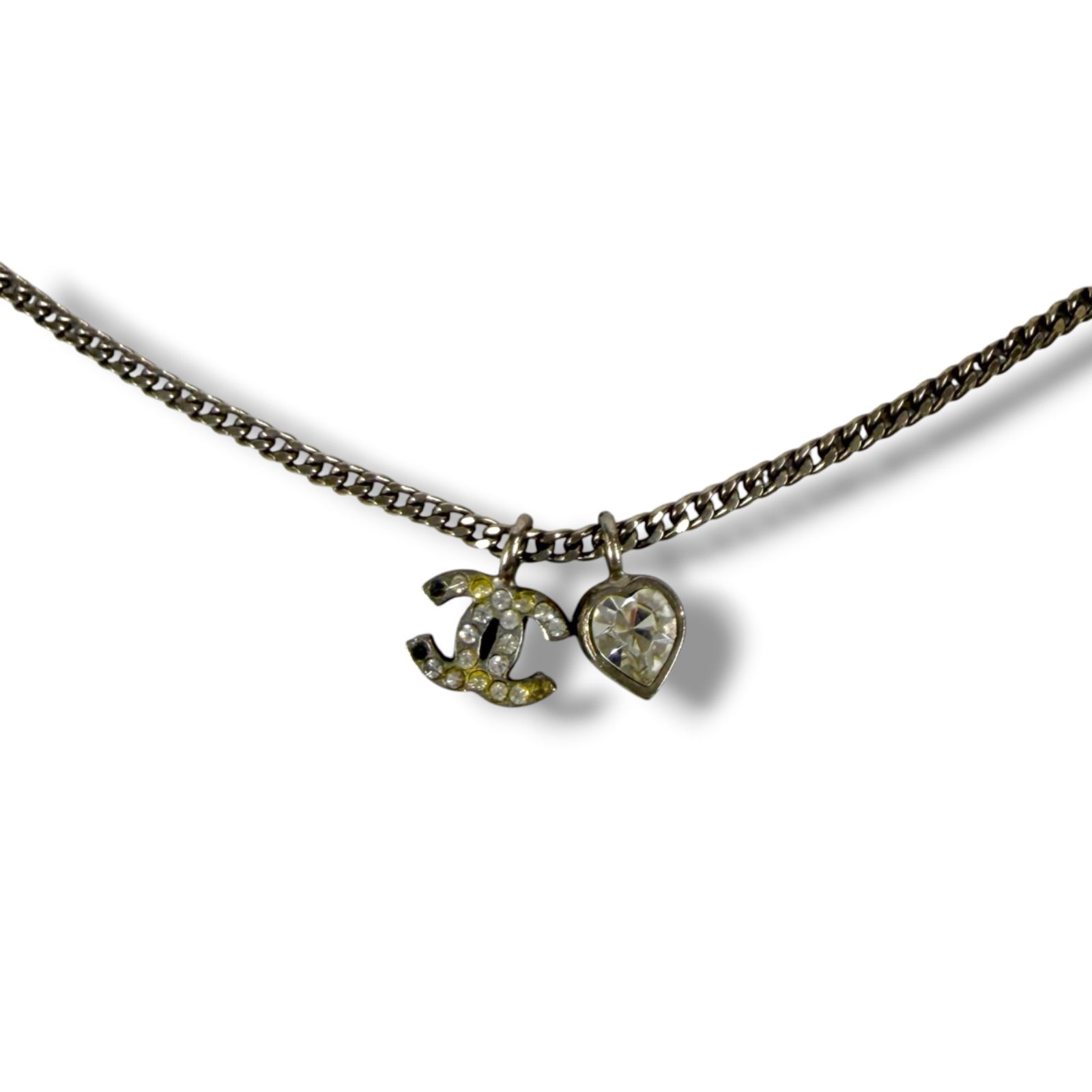 CHANEL COCO Necklace 2009年 シャネル ココマーク×ラインストーン×ハート ネックレス　シルバー金具 20,440円