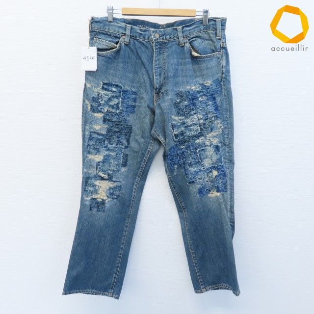 フォーティファイブアール 45R パンツ デニム ジーンズ ロゴボタン ダメージ加工 藍染め メンズ [a1008951]