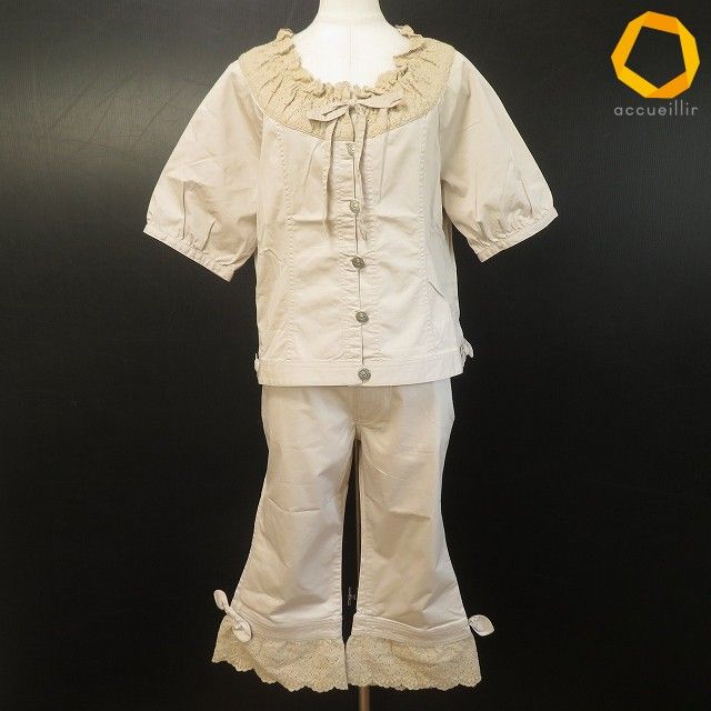#snc ピンクハウス PINKHOUSE セットアップ ジャケット パンツ ベージュ 半袖 レース ストレッチ アンクル丈 レディース [1017301]