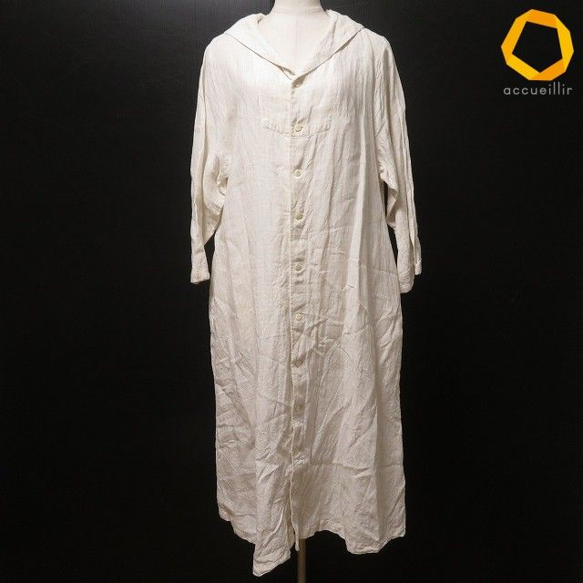 #anc ネストローブ nest Robe ワンピース アイボリー 麻 セーラーカラー チェック ロング レディース [988541]