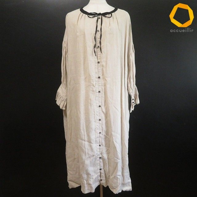 #anc ネストローブ nest Robe ワンピース F ベージュ 黒 麻 リネン 七分袖 レディース [988544]