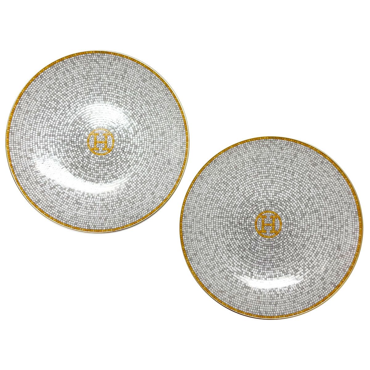 エルメス 食器 皿 ペア HERMES MODELE MOSAIQUE AU 24 OR 026012P モザイク BBプレート ASSIETTE A PAIN OVALE MINI 2枚セット ゴールド 34,450円