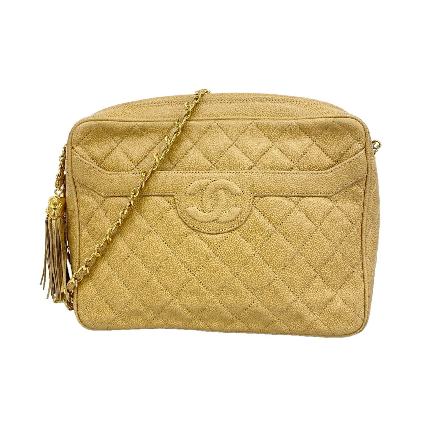 シャネル(Chanel) シャネル ショルダーバッグ マトラッセ 付きチェーンショルダー キャビアスキン ベージュ レディース