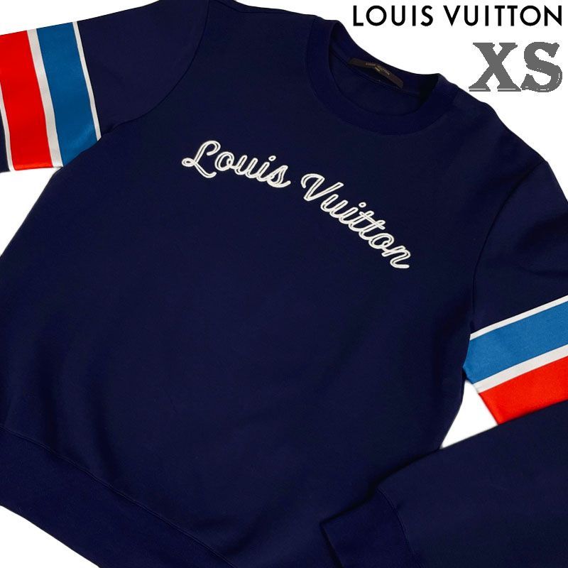 【中古】LOUIS VUITTON ルイ・ヴィトン ストライプレタードカットソー スウェットシャツ 長袖 RM161 JUB H9Y62W ネイビー XS レーヨン トリコロール メンズ イタリア製