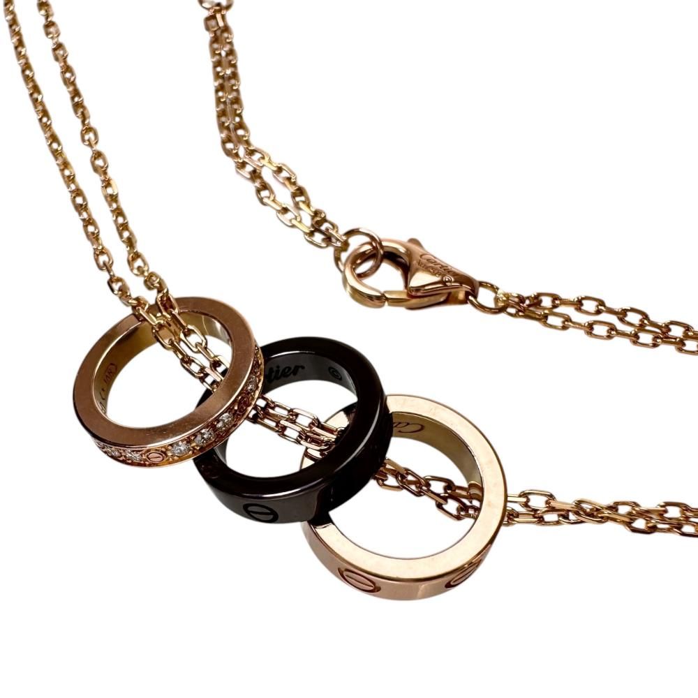【CARTIER/カルティエ】ラブ スリーフープ ダイヤモンド ネックレス K18PGピンクゴールド 18金 /セラミック 7.2g 42cm B3046600 レディース 【中古】【真子質店】【BL】