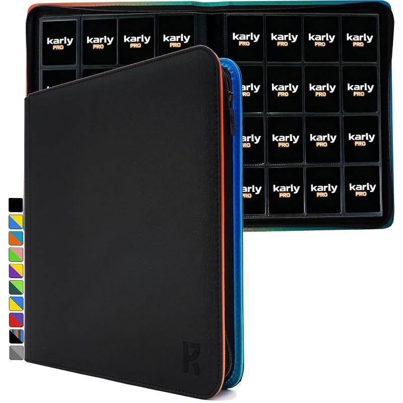 【新品】 KarlyPro 16ポケット トレーディングカード ジップバインダー、1000枚以上収納可能、TD-Tecアルバム素材、32枚の両面ローディングリングレスページ、コレクタブルTCG、MTGなどのフォルダー - ブラック＆マルチカラー（LE-100） 7,376円