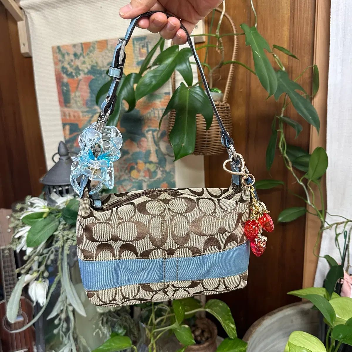 ヴィンテージ オールド COACH コーチ シグネチャー パータン ブルー デニム ミニバック