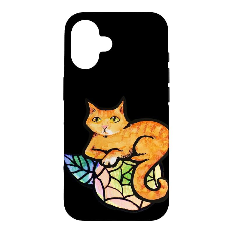 【新品】 オレンジ 猫 花柄 ガーデニング 生姜 キティ 猫 スマホケース iPhone 16 用