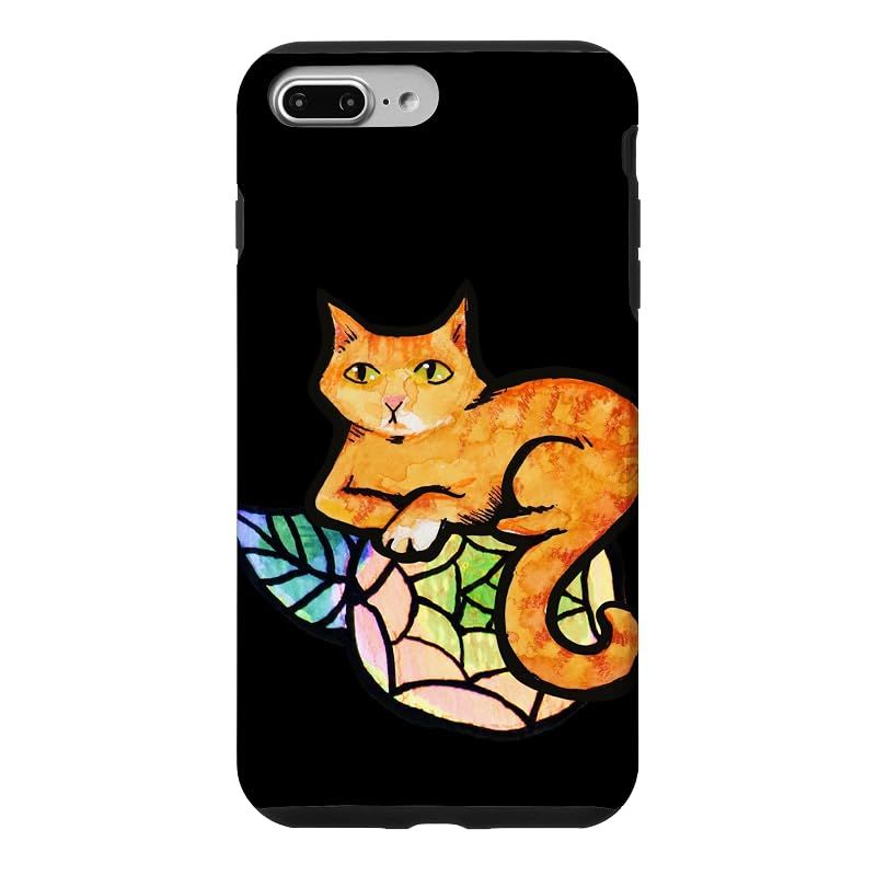 【新品】 オレンジ 猫 花柄 ガーデニング 生姜 キティ 猫 スマホケース iPhone 7 Plus/8 Plus 用