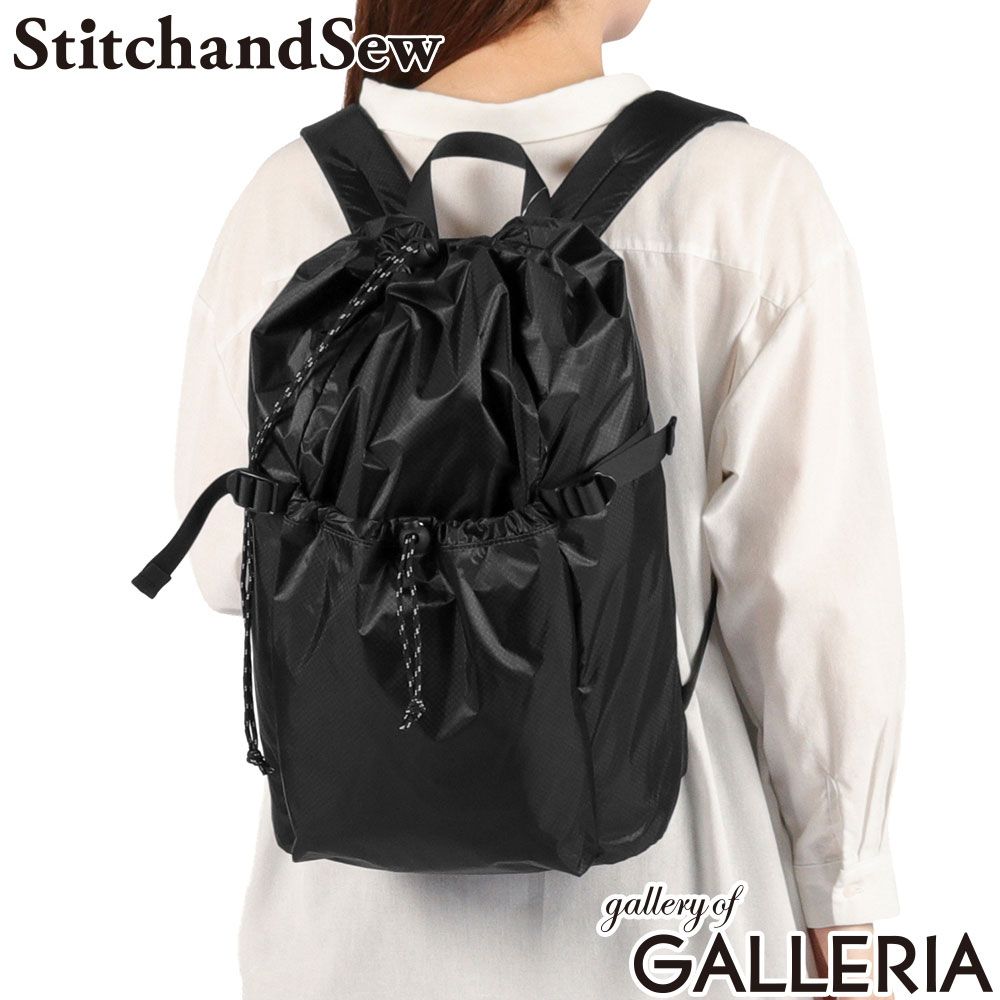 ステッチアンドソー リュック メンズ レディース 大容量 StitchandSew スティッチアンドソー 通勤 通学 軽量 軽い ブランド おしゃれ バックパック デイパック 巾着型 ドローコード A4 ULP66 BLACK