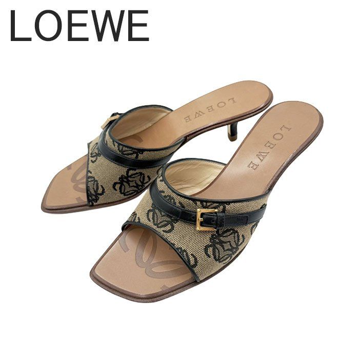 ロエベ LOEWE サンダル ミュール アナグラム 総柄 ベージュ ブラック