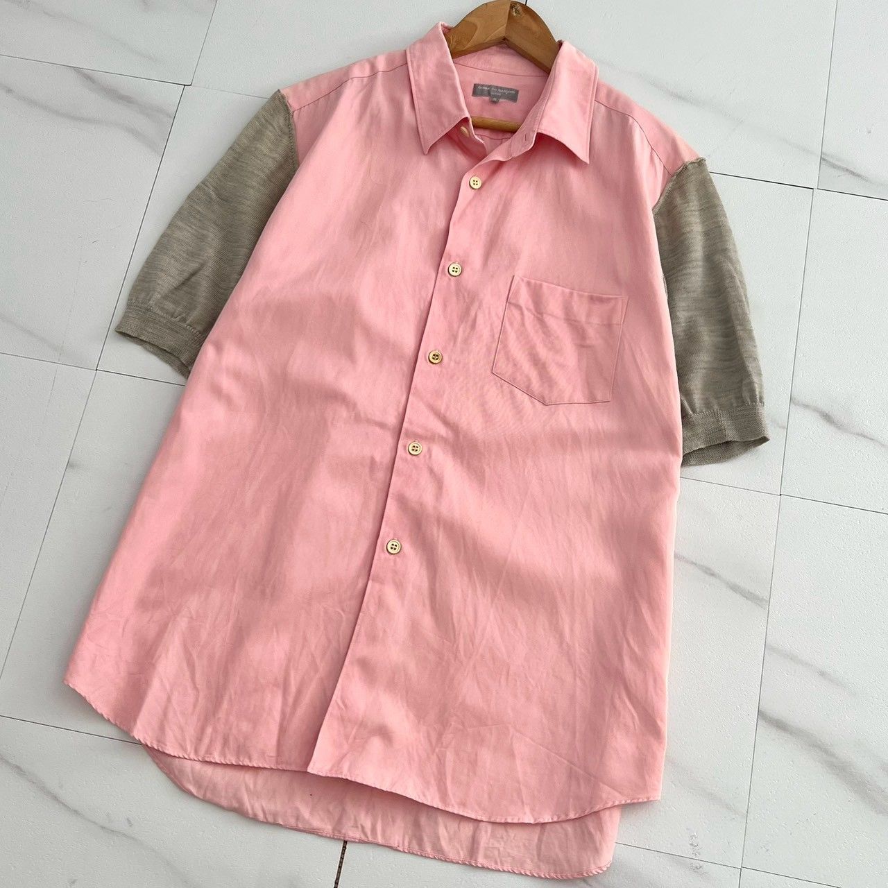 希少✨COMME des GARCONS HOMME コムデギャルソンオム AD2002 田中オム期 最終期 ニット切り替えTシャツ ピンク×グレー バイカラー メンズ