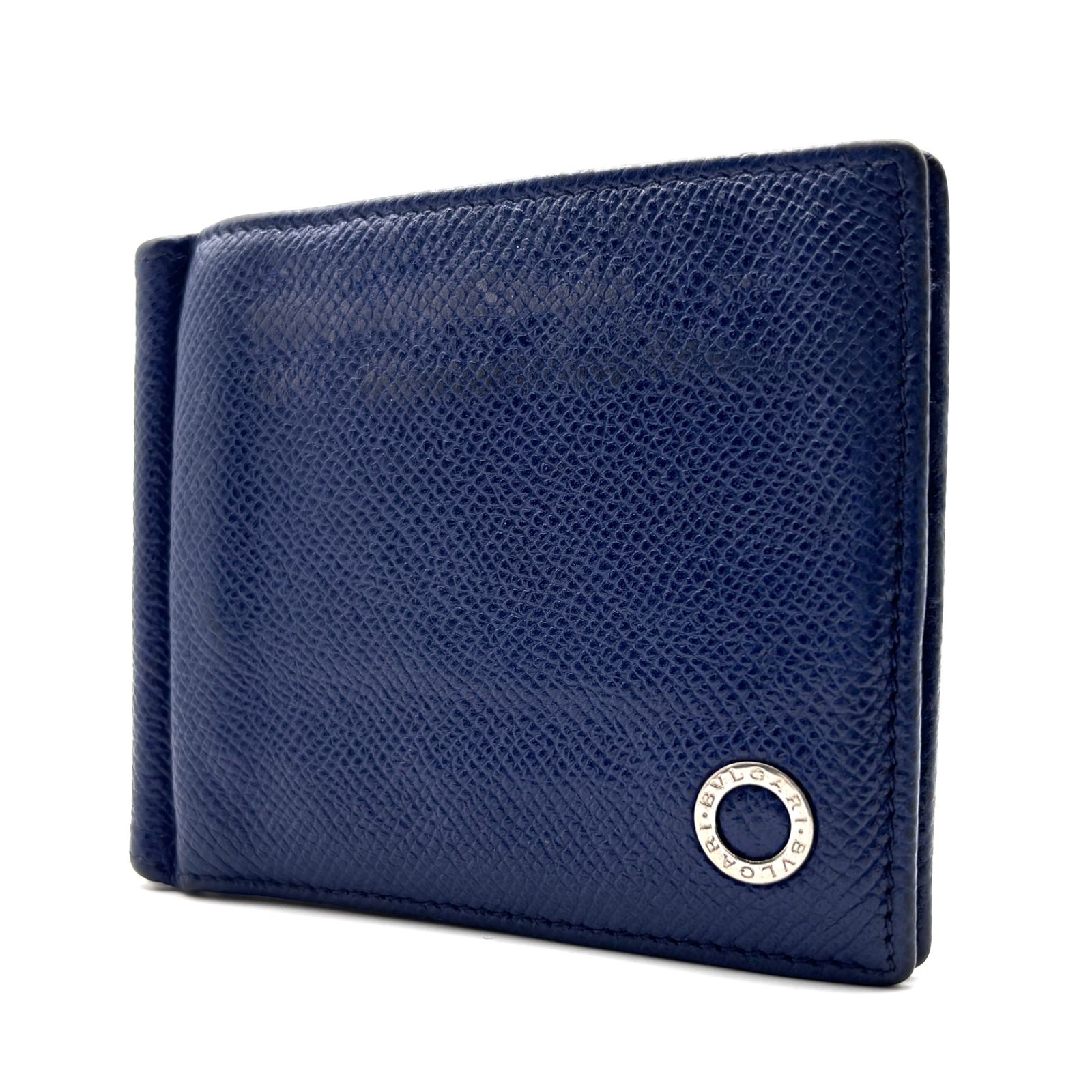 ブルガリ BVLGARI ロゴマニア マネークリップ 二つ折り財布 コンパクトウォレット レザー ブルー 青色 札入れ カード収納 残暑 敬老の日 シルバーウィーク 秋休み 行楽 ハロウィン 七五三 冬のボーナス