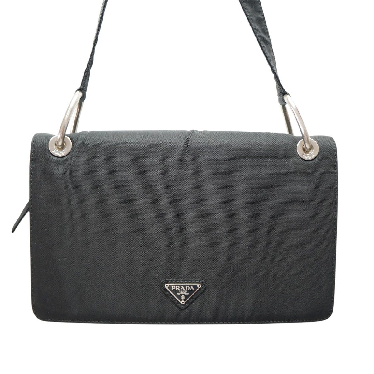 PRADA プラダ ロゴプレート ナイロン フラップ ワンショルダーバッグ B6542 ブラック M2608-k068